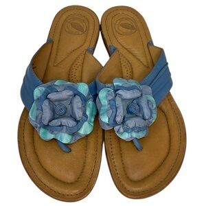Nurture Sandals Slip On Flip Flops Blue Leather Summer Shoes Floral Size 8.5